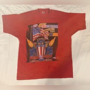 VINTAGE 95 SINGLE STITCH NHRA FRUIT OF THE LOOM Red Shirt XL